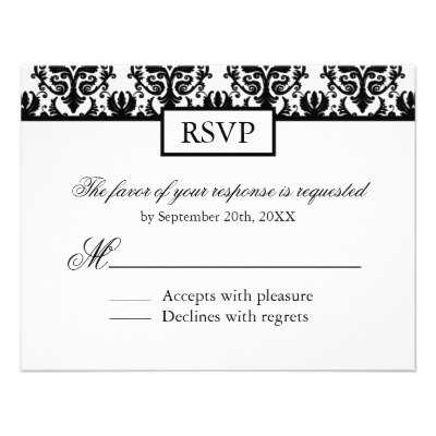 Black and White Damask Reply Cards - RSVP Invitations