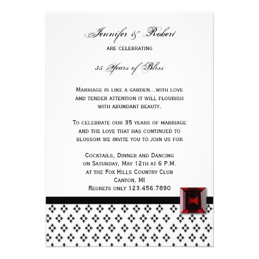Black and White Damask Ruby Anniversary Personalized Invite