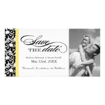 Black and White Damask  Save The Date Photo Card Template