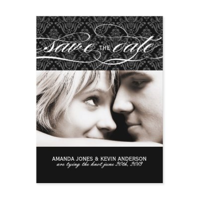 Black and White Damask Save the Date Post Cards