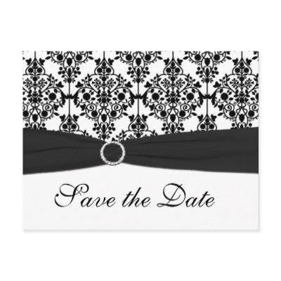 Black and White Damask Save the Date Postcard
