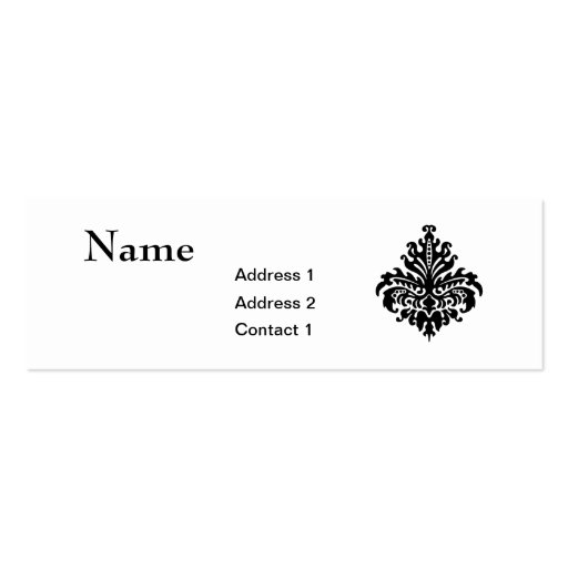 Black and White Damask Skinny Business Card (front side)