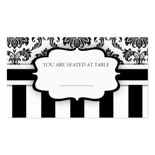 Black and White Damask Striped Wedding Placecards Business Cards (back side)