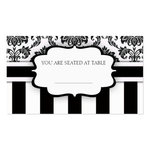 Black and White Damask Striped Wedding Placecards Business Cards (front side)