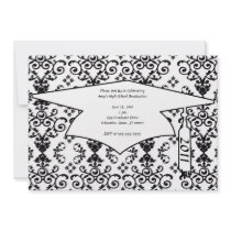 black and white damask swirl graduation custom invitations