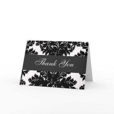 Black and White Damask Thank You Card