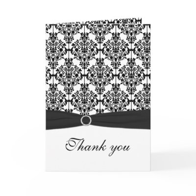 Black and White Damask Thank You Card