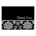 Black and White Damask Thank You Card