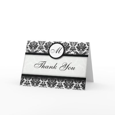 Black and White Damask Thank You Cards