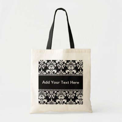 Black and White Damask Tote Bags Customizable