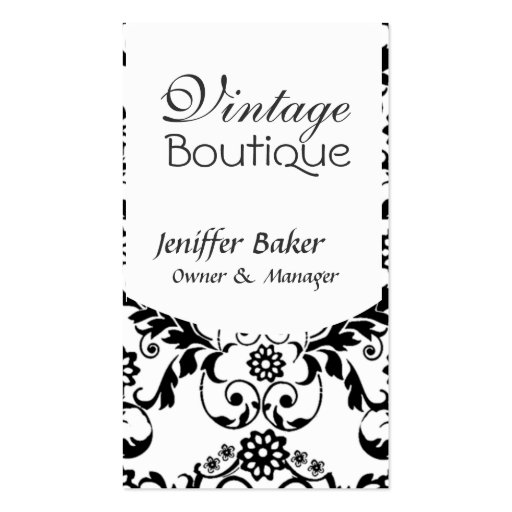 Black and White Damask Vintage Boutique Business Card Templates (front side)