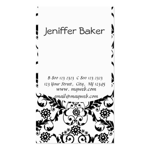 Black and White Damask Vintage Boutique Business Card Templates (back side)