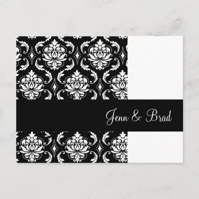 Black and White Damask Wedding Announcement Post Card