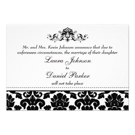 Black and White Damask Wedding Cancellation Card