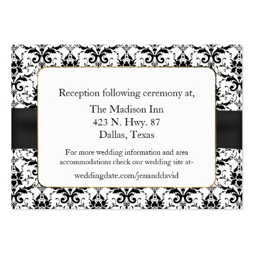 Black and White Damask Wedding Enclosure Card Business Card Templates (front side)