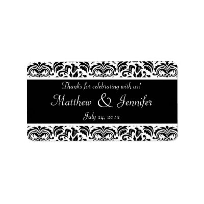 Black and White Damask Wedding Favor Labels
