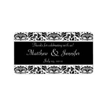Black and White Damask Wedding Favor Labels