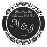 Black and White Damask Wedding Favor Labels Sticker