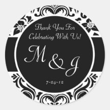 Black and White Damask Wedding Favor Labels Sticker
