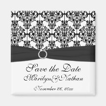 Black and White Damask Wedding Favor Magnet
