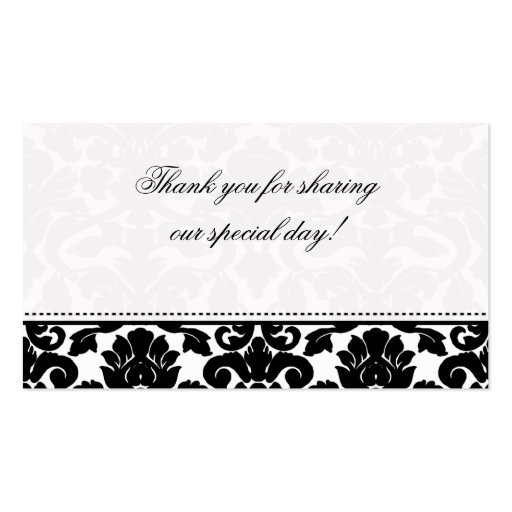 Black and White Damask Wedding Favor Tag Business Card (back side)