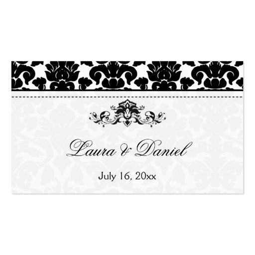 Black and White Damask Wedding Favor Tag Business Card (front side)