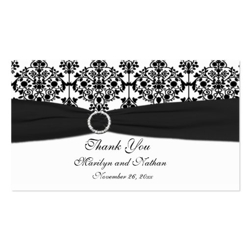 Black and White Damask Wedding Favor Tag Business Card