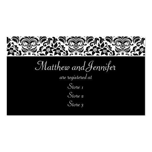 Black and White Damask Wedding Gift Registry Cards Business Card Templates (back side)