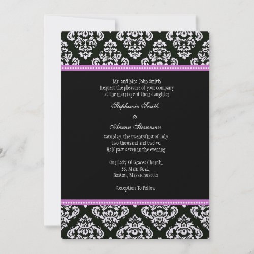 Black and White Damask Wedding Invitation invitation
