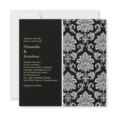 Black and White Damask Wedding Invitation
