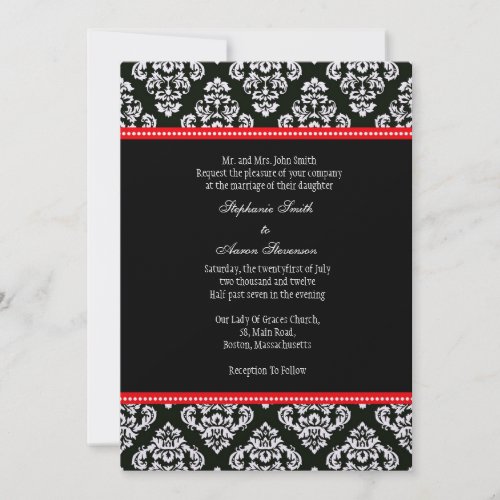 Black and White Damask Wedding Invitation invitation 