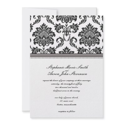 Black and White Damask Wedding Invitation