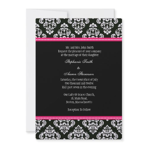 Black and White Damask Wedding Invitation invitation