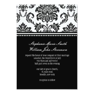 Black and White Damask Wedding Invitation 5" X 7" Invitation Card