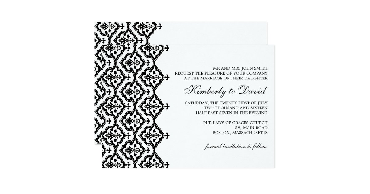 Black and White Damask Wedding Invitation Zazzle
