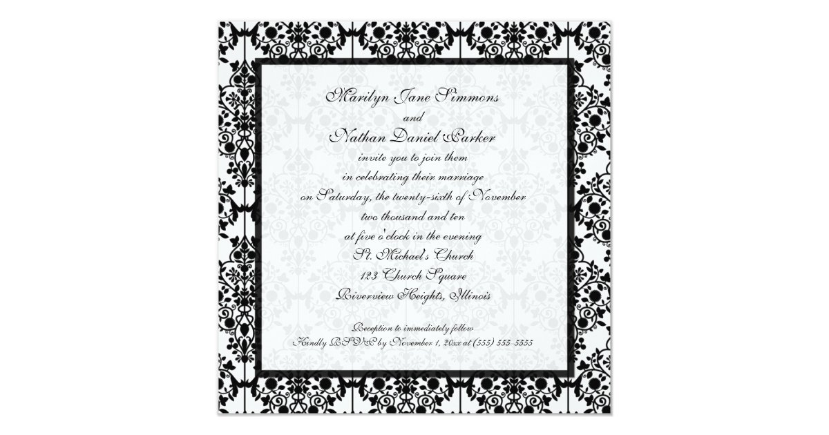 Black and White Damask Wedding Invitation Zazzle