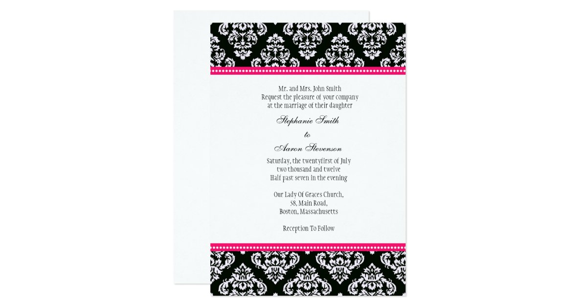 Black and White Damask Wedding Invitation Zazzle