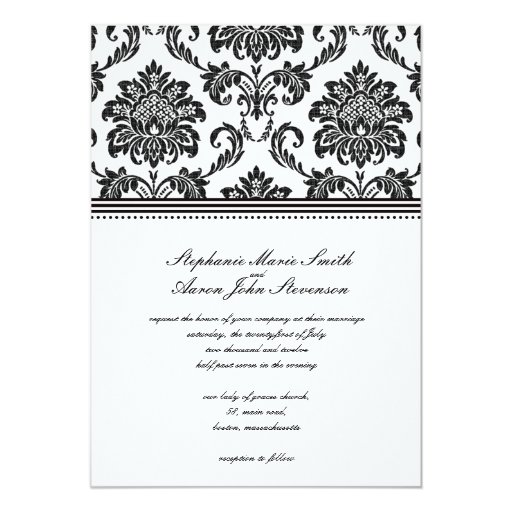 Black and White Damask Wedding Invitation Zazzle