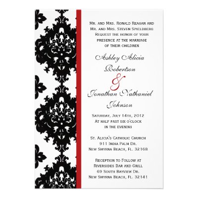 Black and White Damask wedding invite