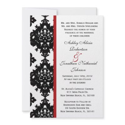 Black and White Damask wedding invite