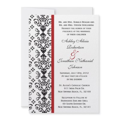 Black and White Damask wedding invite