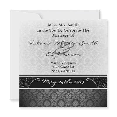 Black and White Damask Wedding Invite