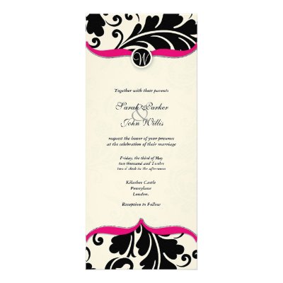 Black and white  Damask Wedding Invite with pink