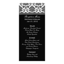 Black and White Damask Wedding Menu Rack Card