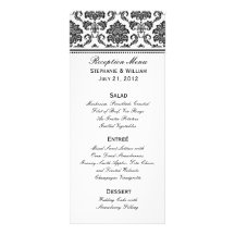 Black and White Damask Wedding Menu Rack Card