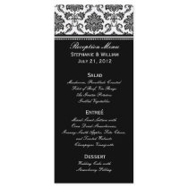 Black and White Damask Wedding Menu Rack Card
