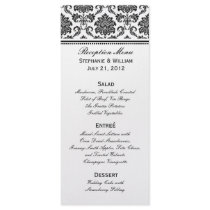 Black and White Damask Wedding Menu Rack Card