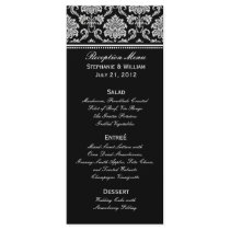 Black and White Damask Wedding Menu Rack Card