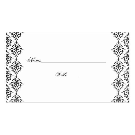 Black and White Damask Wedding Place Cards Business Card (front side)
