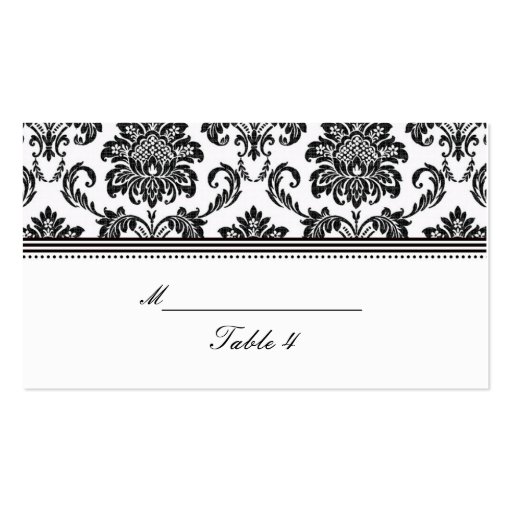 Black and White Damask Wedding Place Cards Business Cards (front side)
